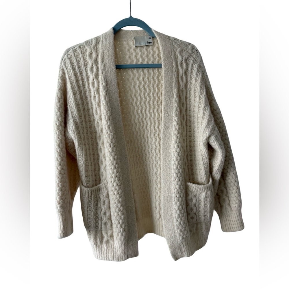 Wilfred Free Aritzia Alpaca Blend Chunky Cable Knit Open Cardigan Cream XXS
